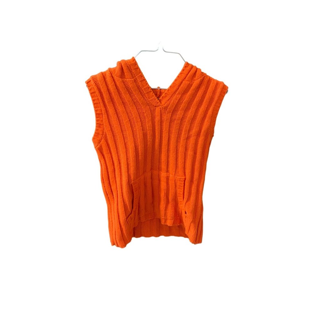 Juncture Womens Size Large Orange Sleeveless Sweater Hooded Pullover Chunky Knit